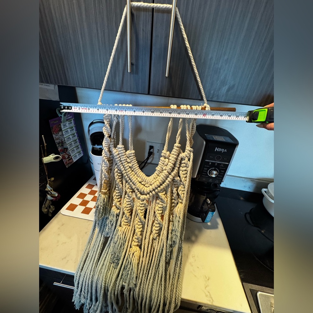 Boho Macramé Wall Hanging Tapestry - Cream and blue - Picture 2 of 7